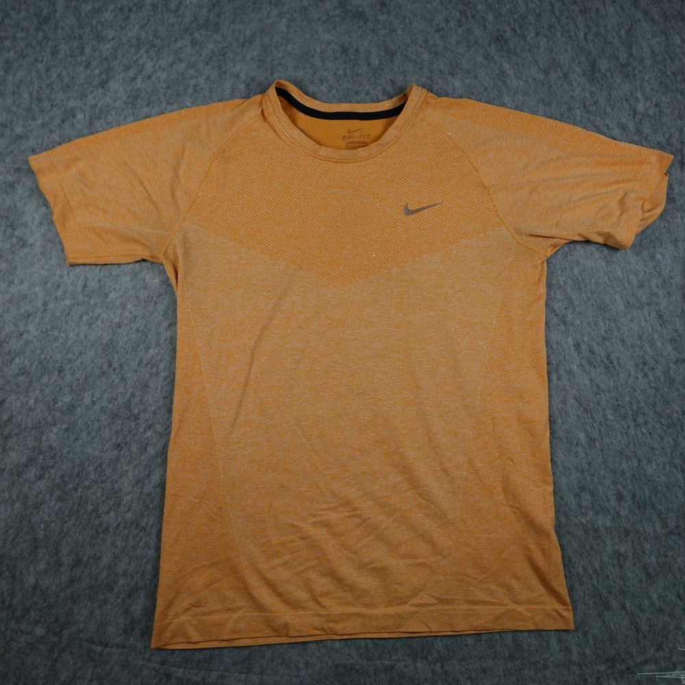 Nike Shirt Mens Large Orange Dri Fit Knit Short Sleeve Run Performance Active